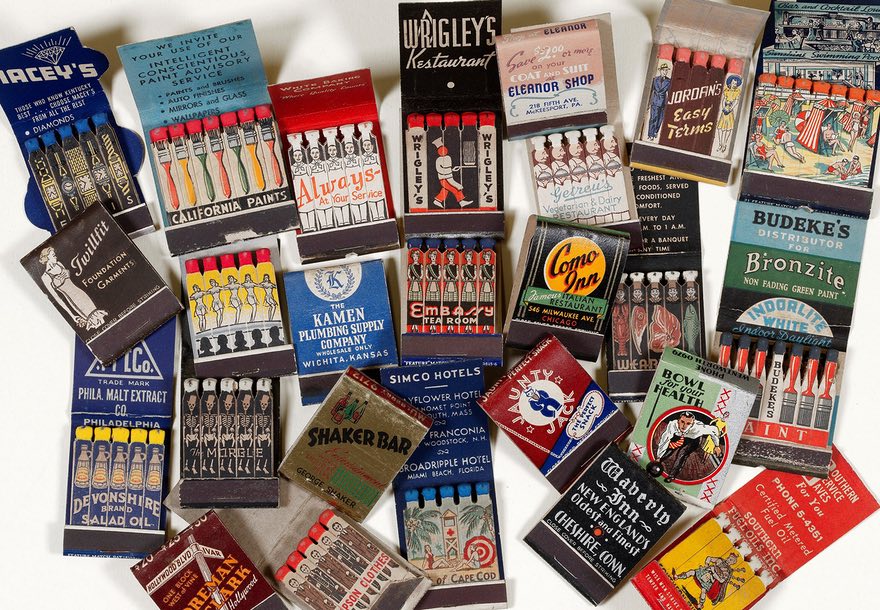 Selection of vintage matchbooks from Aaron Kasmin private collection