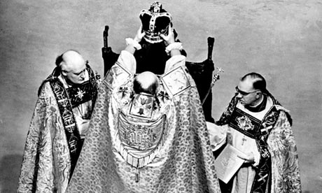 The Archbishop of Canterbury crowns the Queen on 2 June 1953.